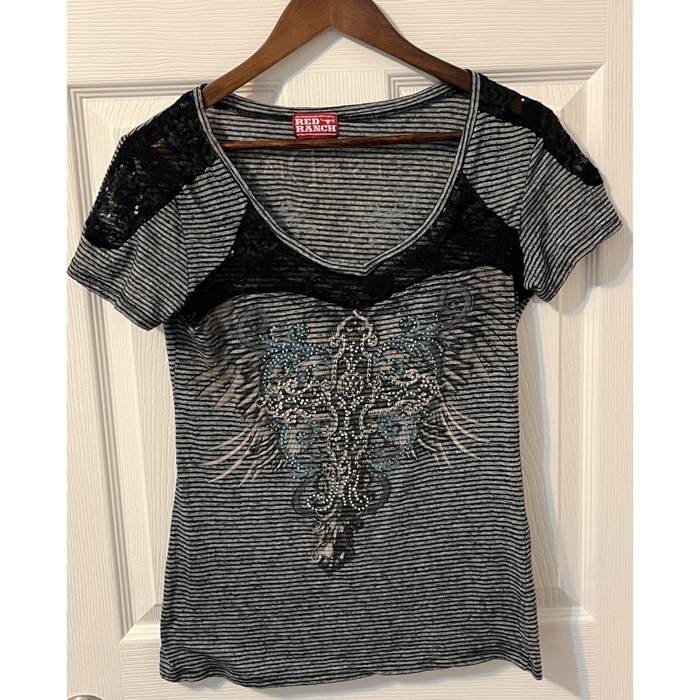 Y2K Angels & Diamonds Women's T-Shirt Multicolor Rhinestone L